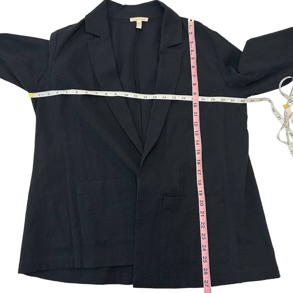 Eileen Fisher Black Organic Cotton Ripple Blazer Open Front Jacket M - Picture 8 of 12